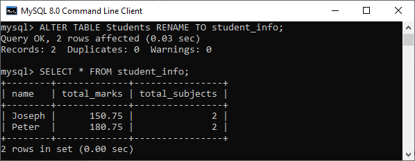 MySQL重命名表