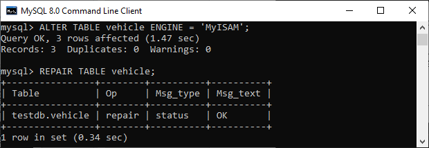 MySQL REPAIR TABLE