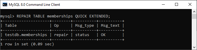 MySQL REPAIR TABLE