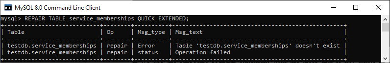 MySQL REPAIR TABLE