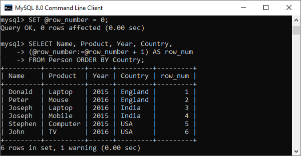 MySQL ROW_NUMBER()Function