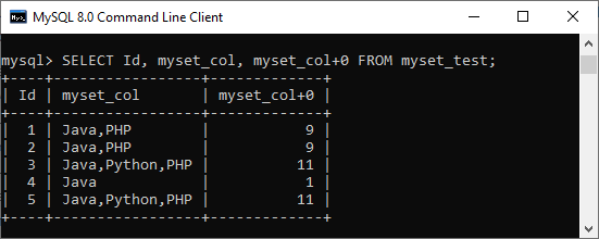 MySQL set