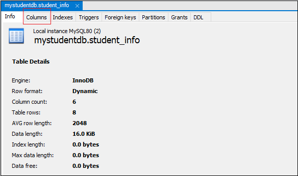 MySQL Show Columns