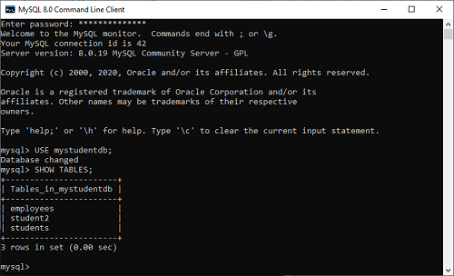 MySQL Show/List Tables