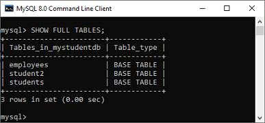 MySQL Show/List Tables