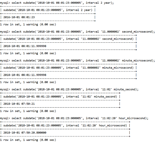 MySQL Subdate()Function 