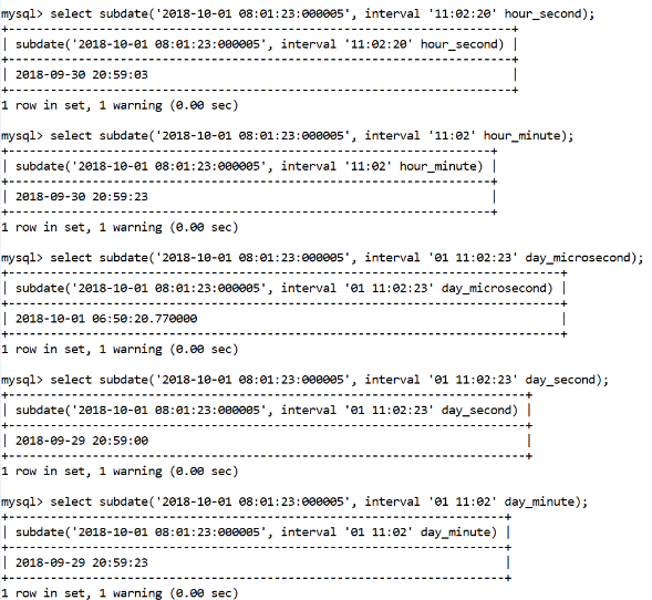 MySQL Subdate()函数