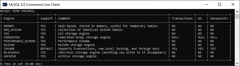 MySQL表类型/存储引擎