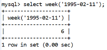 MySQL Datetime week()功能