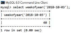 MySQL日期时间weekofyear()函数
