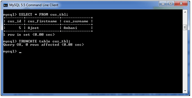 mysql truncate table 1