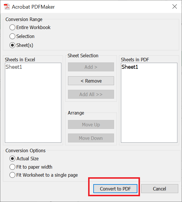 将 Excel 转换为 PDF