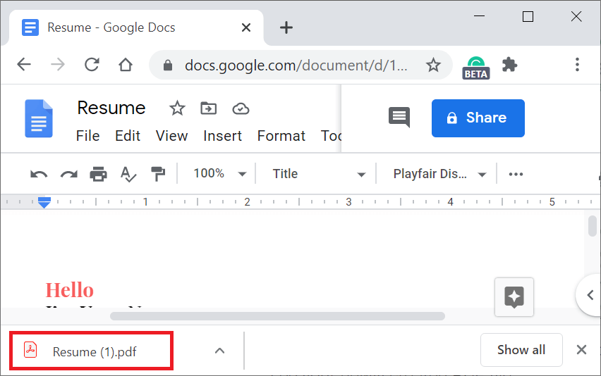 Convert Google Doc into PDF