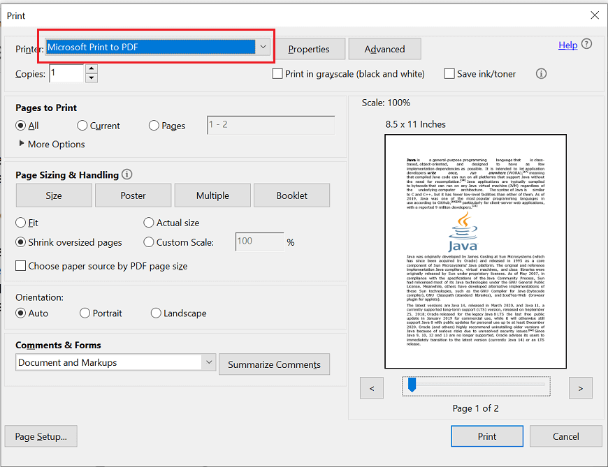 打印 PDF