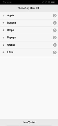 List view in PhoneGap