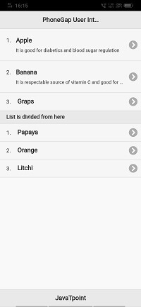 PhoneGap 中的列表视图