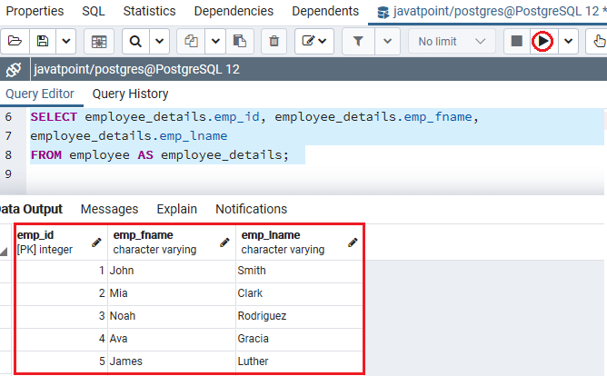 PostgreSQL Alias