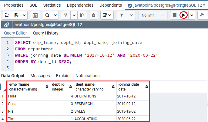 条件之间的PostgreSQL