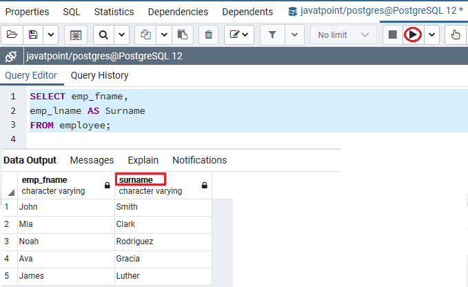 PostgreSQL Column Alias