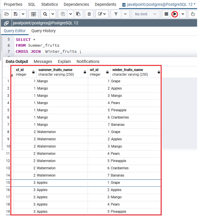 PostgreSQL Cross Join