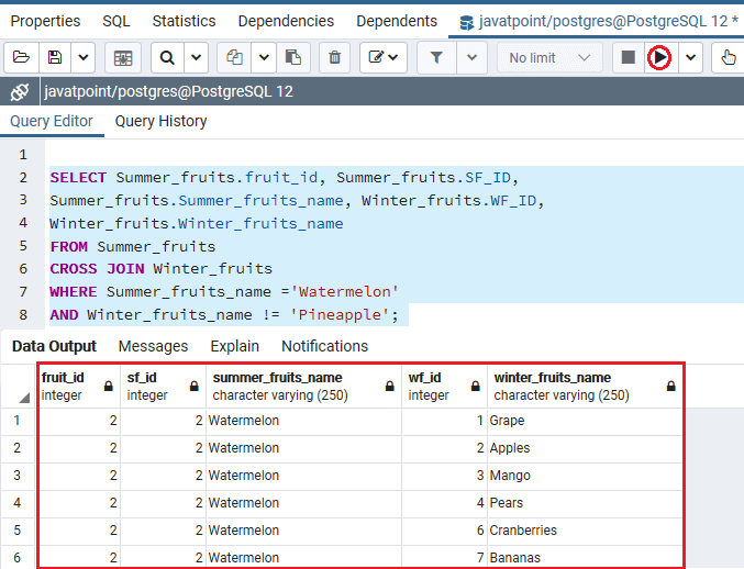 PostgreSQL Cross Join