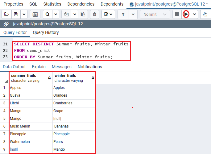 PostgreSQL DISTINCT