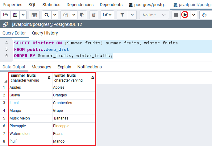 PostgreSQL DISTINCT