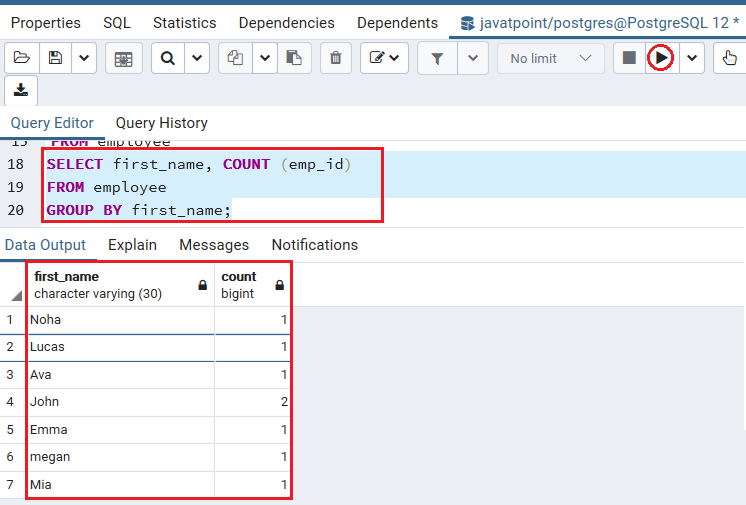PostgreSQL Have子句