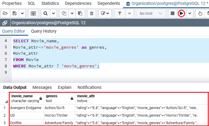 PostgreSQL hstore