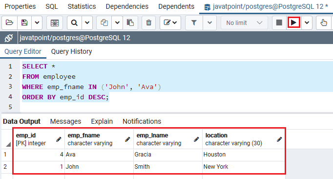 PostgreSQL IN Condition