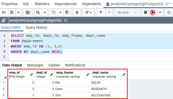 PostgreSQL IN Condition