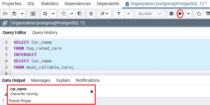 PostgreSQL INTERSECT