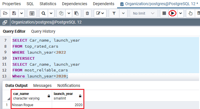 PostgreSQL INTERSECT