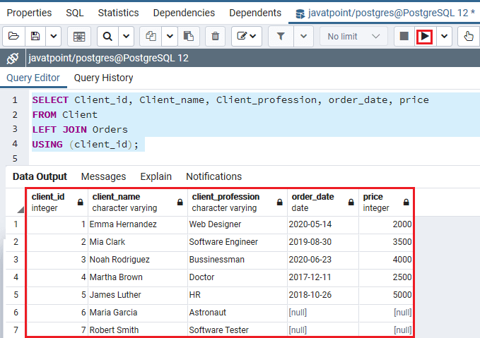 PostgreSQL LEFT Join
