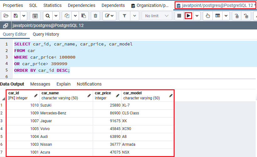 条件之间的PostgreSQL