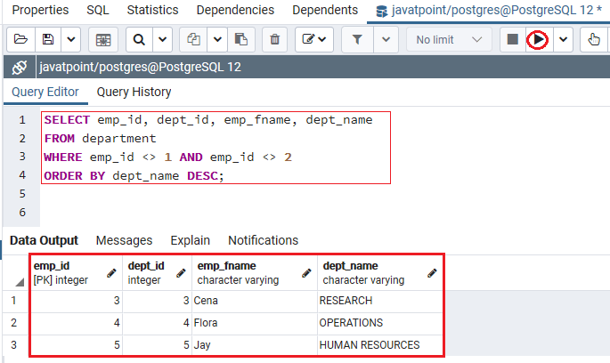 PostgreSQL NOT IN Condition