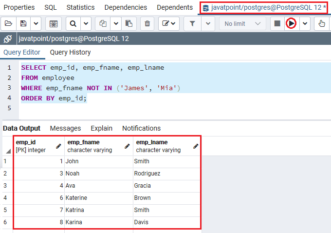 PostgreSQL NOT IN Condition