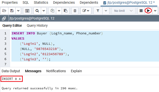 不是PostgreSQL，请输入购买者 表。-Null Constraint