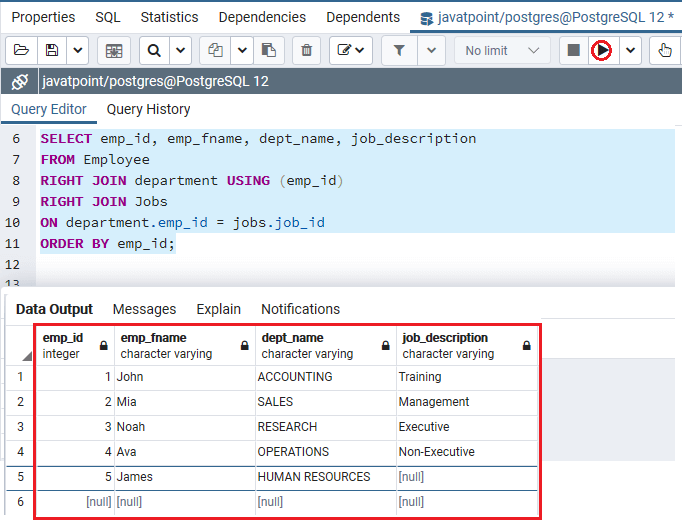 PostgreSQL Right Join