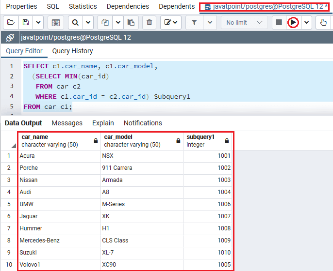 PostgreSQL Subquery