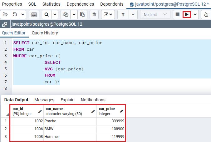 PostgreSQL Subquery