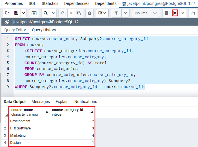 PostgreSQL Subquery