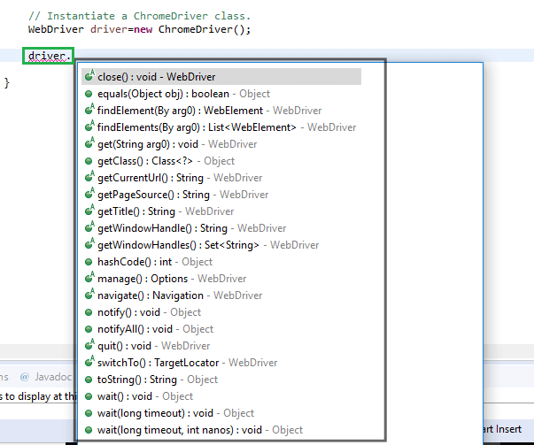 Selenium WebDriver Commands