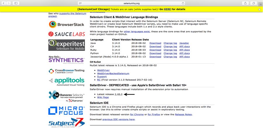 Selenium WebDriver在Safari浏览器上运行测试