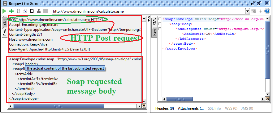 SoapUI Response and Logs Pane 