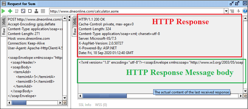 SoapUI Response and Logs Pane