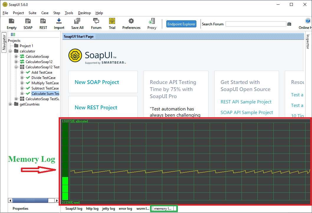 SoapUI 响应和日志窗格