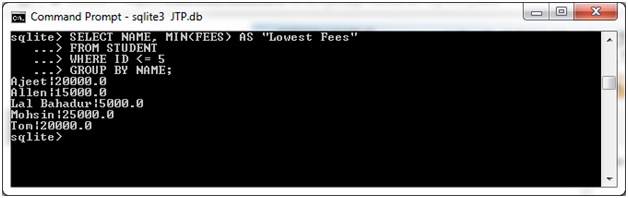 Sqlite Min函数3