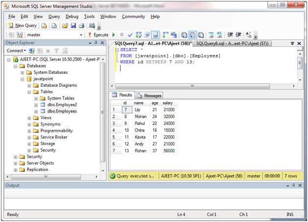 SQL Between condition 1
