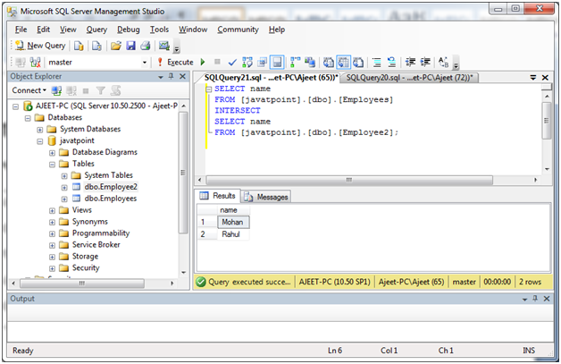 SQL Intersect运算符2